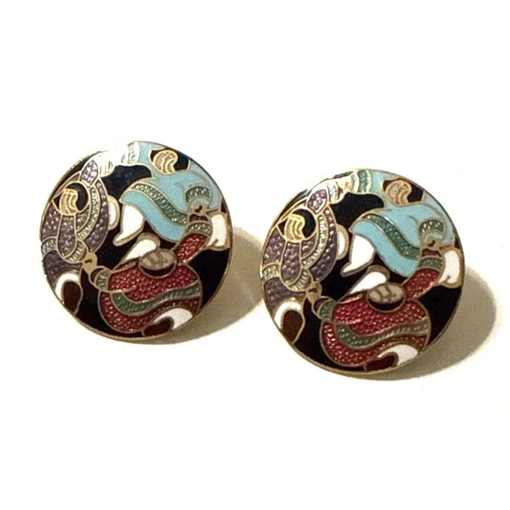 Vintage Barbara Lavallee Earrings Dancing Eskimo Women Pierced Statement 1